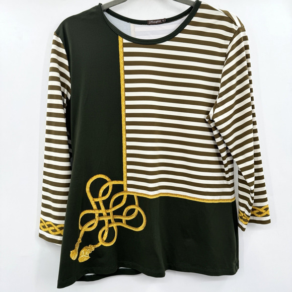J. McLaughlin Catalina Cloth Nautical Stripe Top Sz XL Green Multi Equestrian - Picture 1 of 8